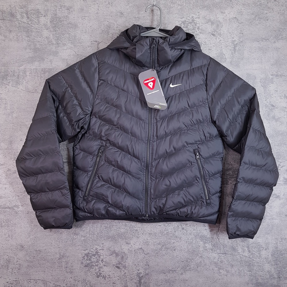 NIKE Windpuffer Therma Fit Hooded Puffer Jacket Womens SMALL Black HV2457-010
